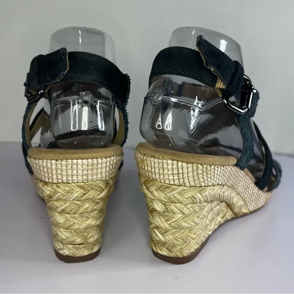 Gabor Leather/Suede Multi-Texture Snakeskin Blue Espadrille Wedges US 9 EU 40